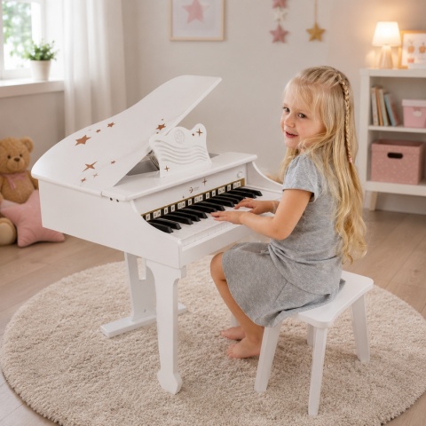 Duże Pianino Fortepian dla Dzieci z Krzesełkiem i Książeczką do Nauki CLASSIC WORLD