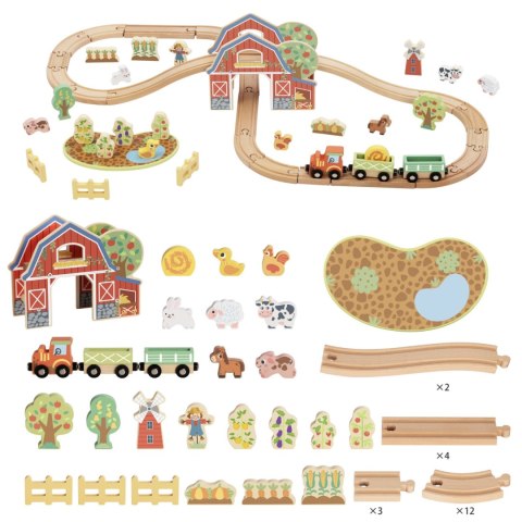 Drewniana Kolejka Farma zabawka dla dzieci Zestaw 48 el. TOOKY TOY