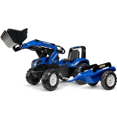 Duży Traktor dla Dzieci New Holland na pedały z przyczepą i łyżką od 3 lat FALK
