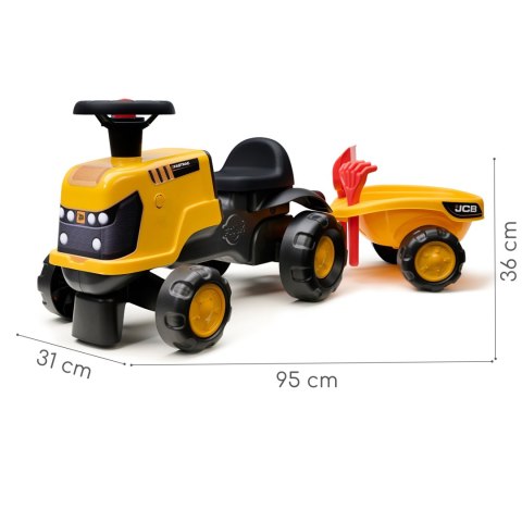 Jeździk dla dzieci biegowy Traktor JCB Fastrac z Przyczepą Łopatką i Grabkami 1-3 lat FALK