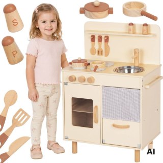 Drewniana Beżowa Kuchnia Zabawkowa dla dzieci z Akcesoriami TOOKY TOY