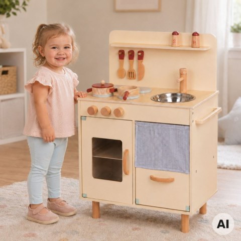 Drewniana Beżowa Kuchnia Zabawkowa dla dzieci z Akcesoriami TOOKY TOY