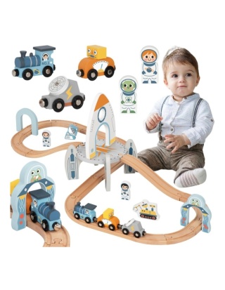 TOOKY TOY Drewniana Kolejka Kosmiczna Zestaw Tory