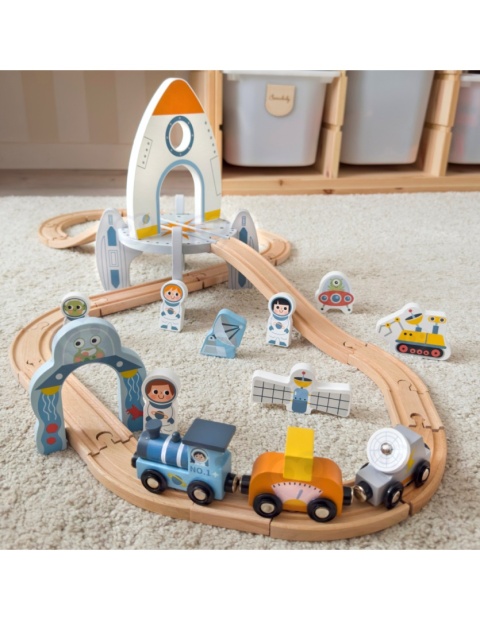 TOOKY TOY Drewniana Kolejka Kosmiczna Zestaw Tory
