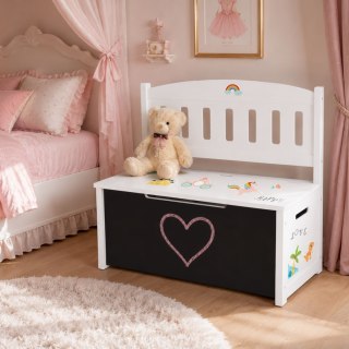 Tooky Toy Drewniana Skrzynia 3w1 na Zabawki Ławka z Tablicą do Rysowania
