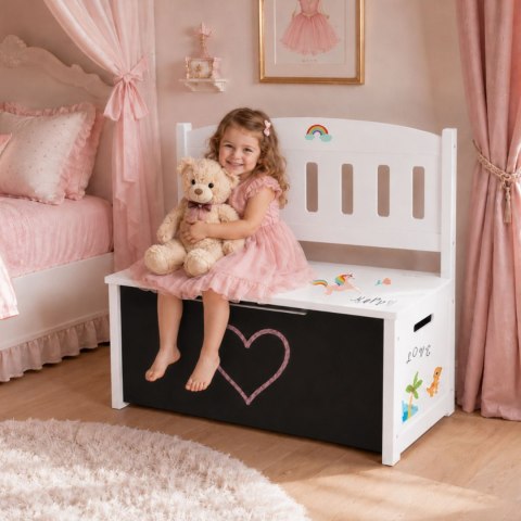 Tooky Toy Drewniana Skrzynia 3w1 na Zabawki Ławka z Tablicą do Rysowania