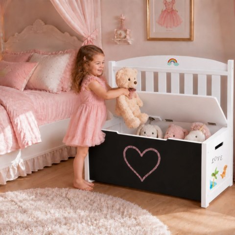 Tooky Toy Drewniana Skrzynia 3w1 na Zabawki Ławka z Tablicą do Rysowania