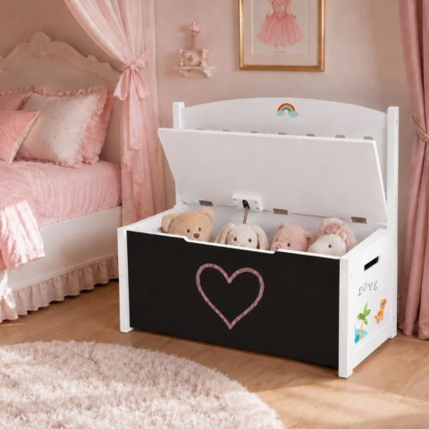 Tooky Toy Drewniana Skrzynia 3w1 na Zabawki Ławka z Tablicą do Rysowania