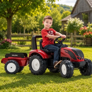 Traktorek Czerwony Valtra S4 na Pedały z Przyczepką od 3 Lat FALK