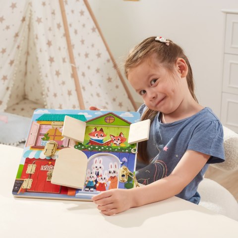 Drewniana Tablica Manipulacyjna Otwieranie Zamków i Zatrzasków Domek Montessori