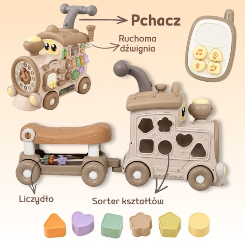 WOOPIE Interaktywny Pociąg Jeździk Pchacz 3w1 Edukacyjny Grający Światło