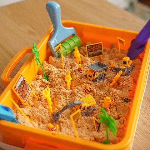 WOOPIE Piasek Kinetyczny 1,5 kg Zestaw XXL Plac Budowy Stolik z Foremkami i Pojazdami