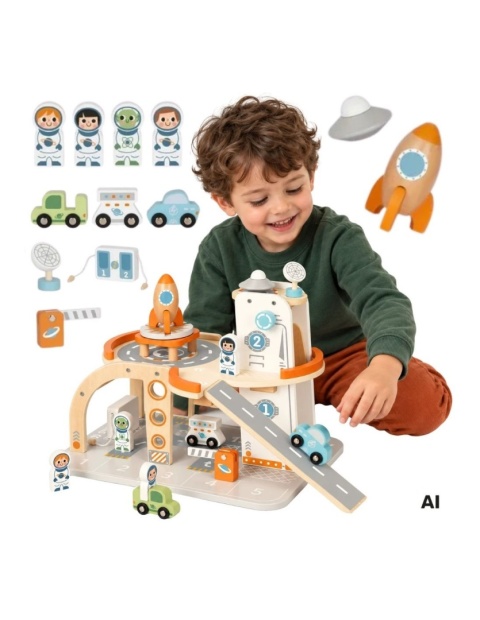 Drewniany Kosmiczny Parking zabawka dla dzieci Stacja Kosmiczna TOOKY TOY