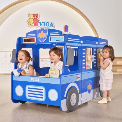 Duży Drewniany Radiowóz Policyjny Zestaw Edukacyjny Dla Dzieci Policja Montessori VIGA
