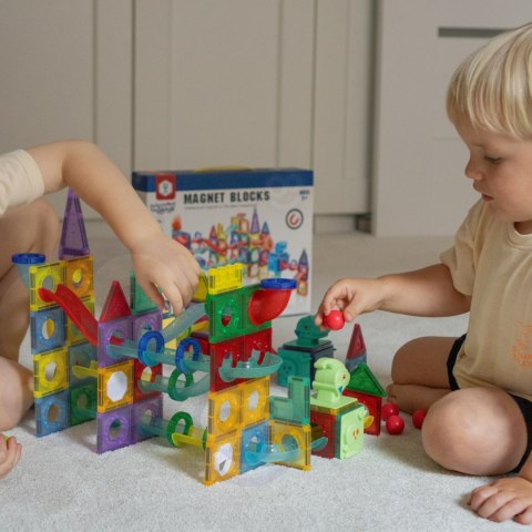WOOPIE Klocki Magnetyczne Konstrukcyjne 3D Zestaw Edukacyjny Tor Kulkowy 170el.