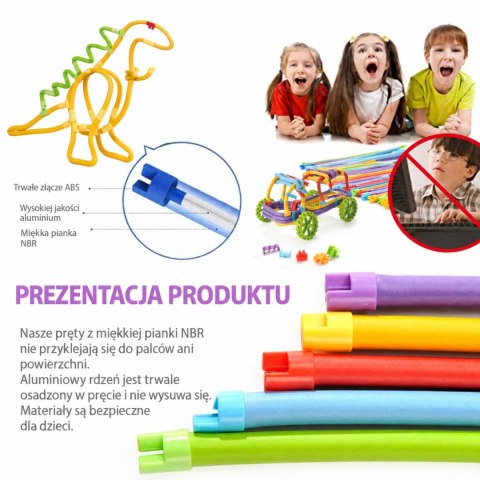 WOOPIE Klocki Słomki Konstrukcyjne 3D Patyczki Rurki Zestaw Kreatywny 150 EL
